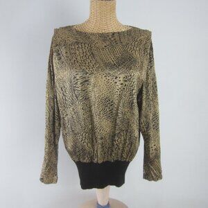 Vtg Gertrude Frank Brookline MA Womens 8 100% Silk LS Gold Animal Print Shirt